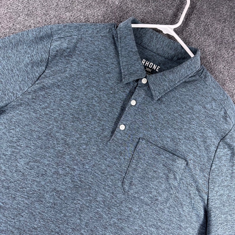 Rhone Polo Shirt Mens XXL 2XL Blue Heathered Performance Stretch Golf Casual